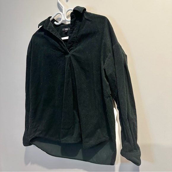 UNIQLO | Women's small Corduroy Skipper Collar Long sleeve Dark Green Top - Picture 2 of 7